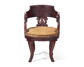 A Classical Carved And Veneered Mahogany Bucket Chair