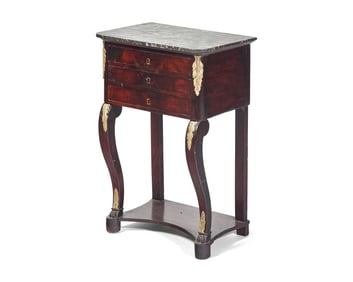 A French Louis Philippe Gilt Bronze-Mounted Mahogany Dressing Table With Marble Top