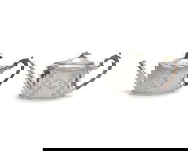 Two George III Sterling Silver Teapots: Two George III Sterling Silver Teapots Robert Hennell &amp; David Hennell, London, 1795 and 1799, Respectively the first, of decagonal form, engraved with bright-cut decoration including laurel wreath