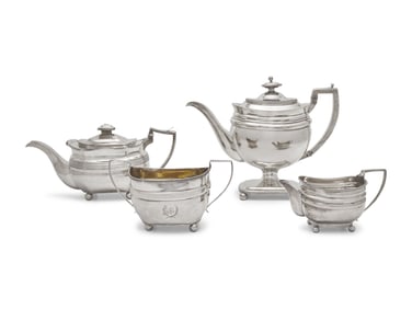 An Assembled George III Sterling Silver Four-Piece Tea and Coffee Service