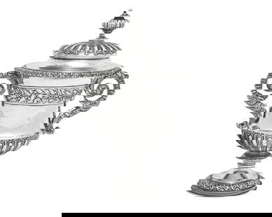 A George IV Sterling Silver Covered Urn: A George IV Sterling Silver Covered Urn Rebecca Emes &amp; Edward Barnard, London, 1823 of Classical form, with gadrooning and scrolled acanthus handles, marked. Height 12 3/4 x width 9 1/2 x depth 7