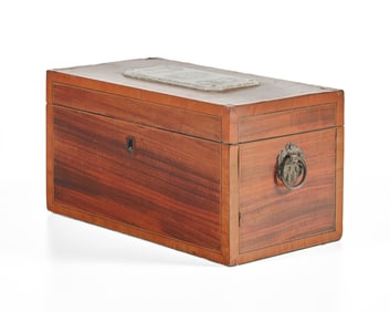 A Scrimshaw-Mounted and Inlaid Mahogany Tea Caddy
