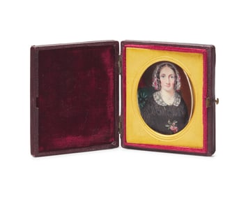 Attributed to Annie Dixon (English, 1817-1901), A Portrait Miniature of a Lady in Black Dress, Lace