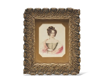 English School 19th Century, A Portrait Miniature of a Young Woman With Pink Shawl
