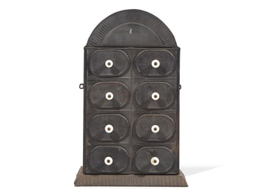 A Black-Painted Tin Spice Box