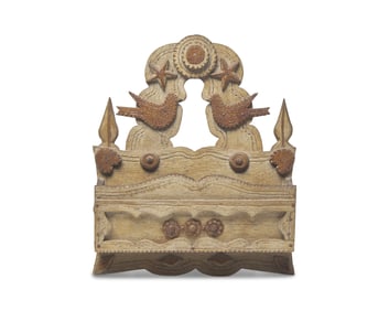 A Star, Fish, and Heart-Carved and Painted Wall Pocket