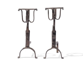 A Miniature Pair of Wrought Iron Andirons