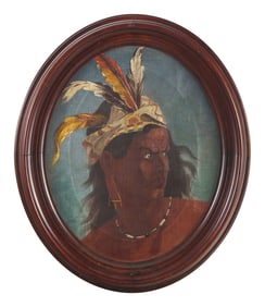 American School 19th Century, Portrait of a Native American Figure
