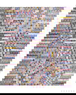 A "Yo-Yo" Bedcover with Flag: A "Yo-Yo" Bedcover with Flag First Half 20th Century worked with variously printed and solid cotton fabrics. 82 x 68 inches. This lot is located in Philadelphia. Provenance: Zaricor Quilt Collection.