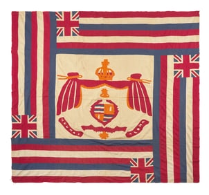 An Appliqued and Pieced Hawaiian "My Beloved Flag" Quilt Top