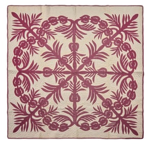 A Hawaiian Appliqued Cotton Quilt