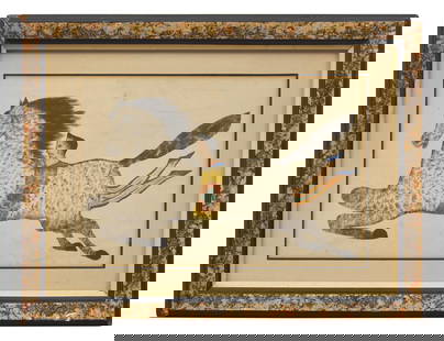 American School 19th Century, A Drawing of a Flying Horse and Acrobat: American School 19th Century, A Drawing of a Flying Horse and Acrobat pencil, ink, and watercolor on paper, matted and framed. 5 7/8 x 8 3/4 inches (sight), 9 1/2 x 12 3/4 inches (frame). Property fro
