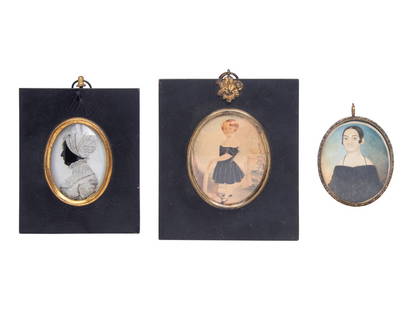 Anglo-American School 19th Century, A Group of Three Portrait Miniatures: Anglo-American School 19th Century, A Group of Three Portrait Miniatures First Half 19th Century the first, a portrait of a child, inscribed verso, "Major Carmicheal/ Killed in engagement/..." waterco