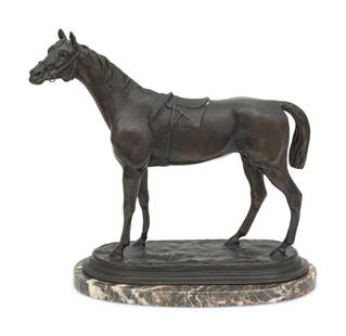 A Bronze Equine Sculpture After Jules Moigniez (French, 1835-1894) : A Bronze Equine Sculpture After Jules Moigniez (French, 1835-1894)  20th Century Height 13 inches. This lot is located in Palm Beach.