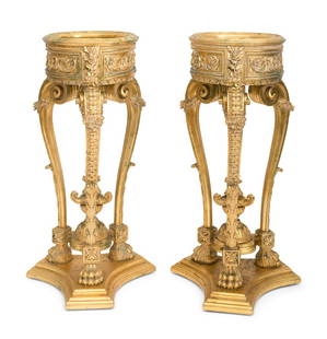 A Pair of Large Louis XV Style Giltwood Jardinière Stands: A Pair of Large Louis XV Style Giltwood Jardini&#232;re Stands 21st Century Height 45 x 19 inches diameter. This lot is located in Palm Beach. Condition</