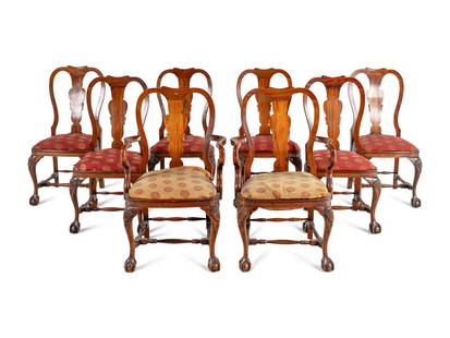 A Set of Eight George II Style Mahogany Dining Chairs: A Set of Eight George II Style Mahogany Dining Chairs 19th Century comprising two armchairs and six side chairs. Height of armchair 40 1/2 x width 26 x depth 21; height of side chair 40 1/2 x widt
