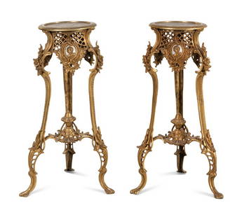 A Pair of Rococo Style Gilt Bronze Stands: A Pair of Rococo Style Gilt Bronze Stands 20th Century Height 29 1/4 x width 15 inches. This lot is located in Chicago. Condition Diameter of top 1