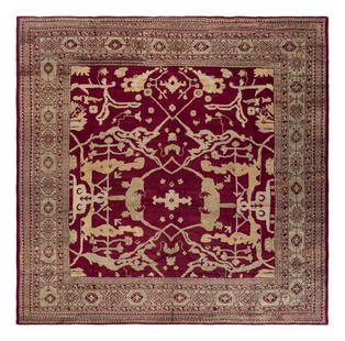 An Indian Carpet: An Indian Carpet Early 20th Century 14 feet x 14 feet. Property from a Private Collection This lot is located in Cincinnati. Size 14 feet x 14 feet.