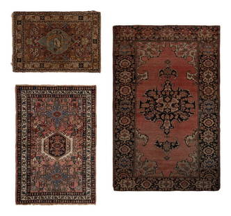 Three Persian Rugs: Three Persian Rugs 20th Century comprising a Farahan, a Karadja and a Tabriz. Farahan 5 feet x 3 feet 2 inches; Karadja 3 feet 8 inches x 2 feet 6 inches; Tabriz 2 feet 9 inches x 1 feet 10