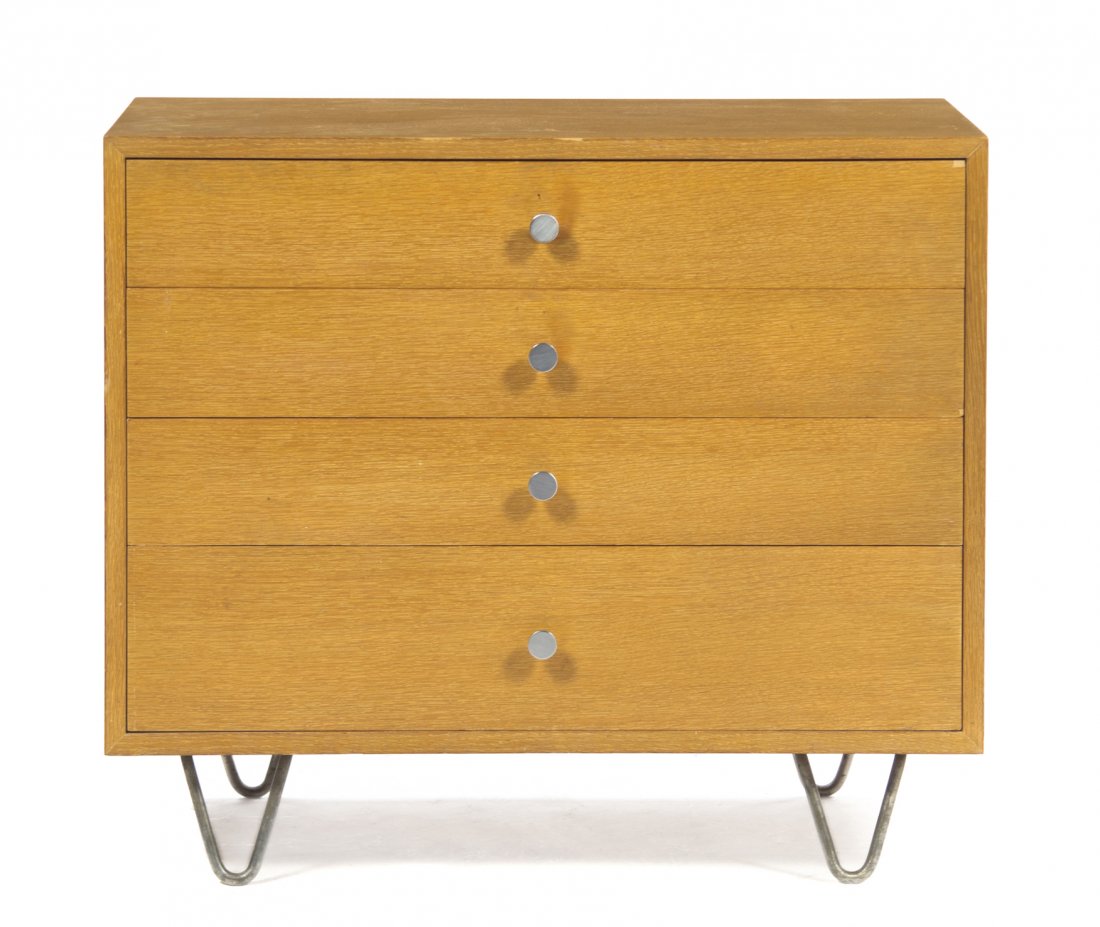 An American Chest of Drawers with Vanity, George Nelson: An American Chest of Drawers with Vanity, George Nelson for Herman Miller, having a rectangular top over four drawers, the first drawer opening to an interior with fitted drawers and mirror. Height 29