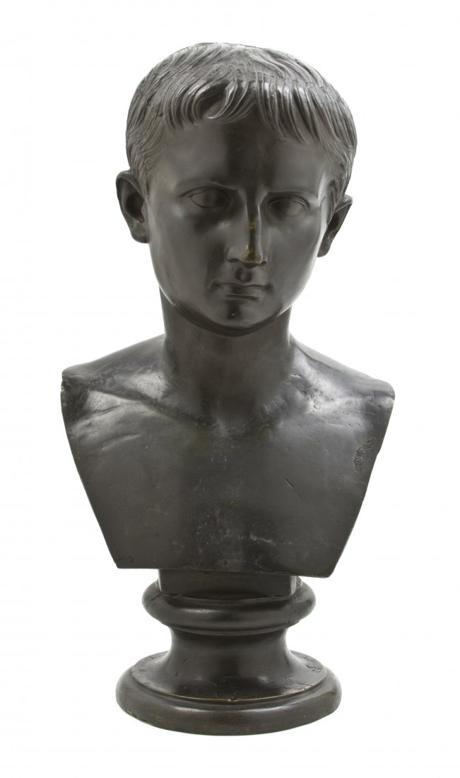 A Continental Bronze Bust, Height 22 inches.: A Continental Bronze Bust, depicting a youthful Napoleon, raised on a round socle. Height 22 inches. Property from the Collection of Flavor Liquidating (G) Corporation (f/k/a A.M. Todd Group)