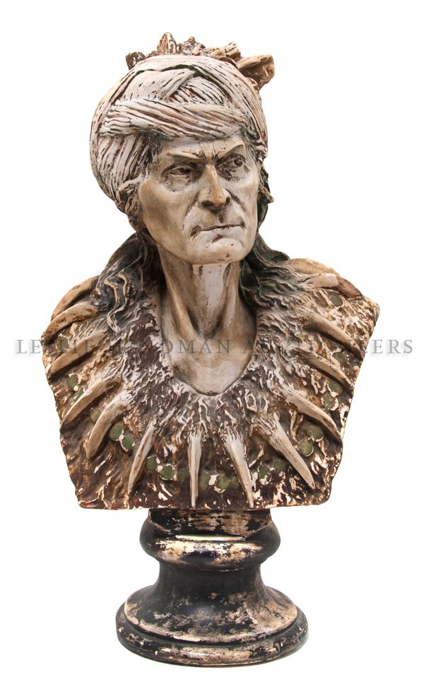 A Continental Plaster Bust, Height 27 3/4 inches.: A Continental Plaster Bust, depicting a Native American, incised 904/P.M. with illegible maker's mark. Height 27 3/4 inches.