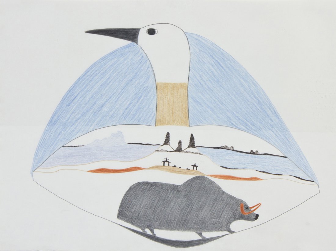 Pudlo Pudlat, (Inuit, b. 1916), Arctic Loon: Pudlo Pudlat (Inuit, b. 1916) Arctic Loon colored pencil 20 x 25 1/2 inches.