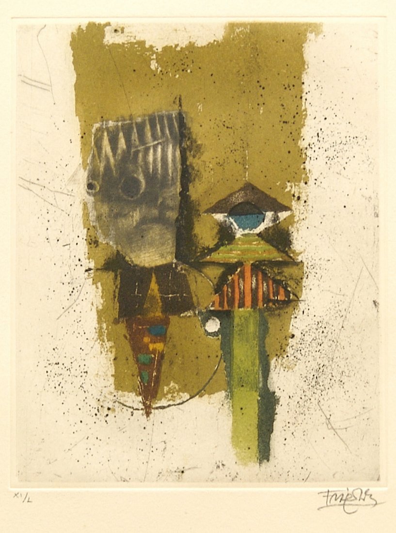 Johnny Friedlander, (American, 20th century), Untitled: Johnny Friedlander (American, 20th century) Untitled color etching edition XI/L, signed (lower right) 7 3/4 x 6 inches.