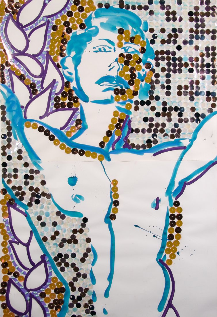 Robert Ellis Kushner, (American, b. 1949), Troy, 1982: Robert Ellis Kushner (American, b. 1949) Troy, 1982 acrylic, sequins, plastic on paper signed Robert Kushner (lower right) 43 3/4 x 29 1/2 inches. Holly Solomon Gallery, New York, New