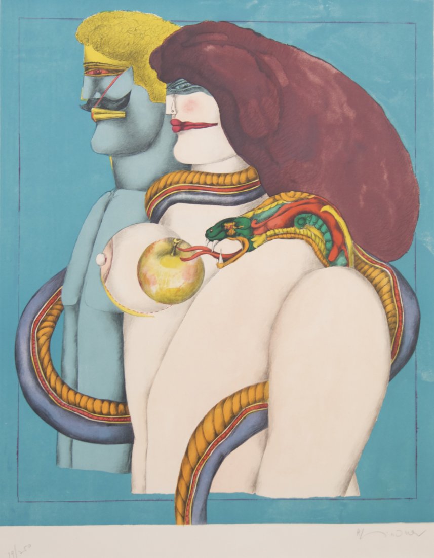 Richard Lindner, (American, 1901-1978), Man and Woman: Richard Lindner (American, 1901-1978) Man and Woman color lithograph edition 19/250, signed (lower right) 24 3/4 x 19 1/2 inches.