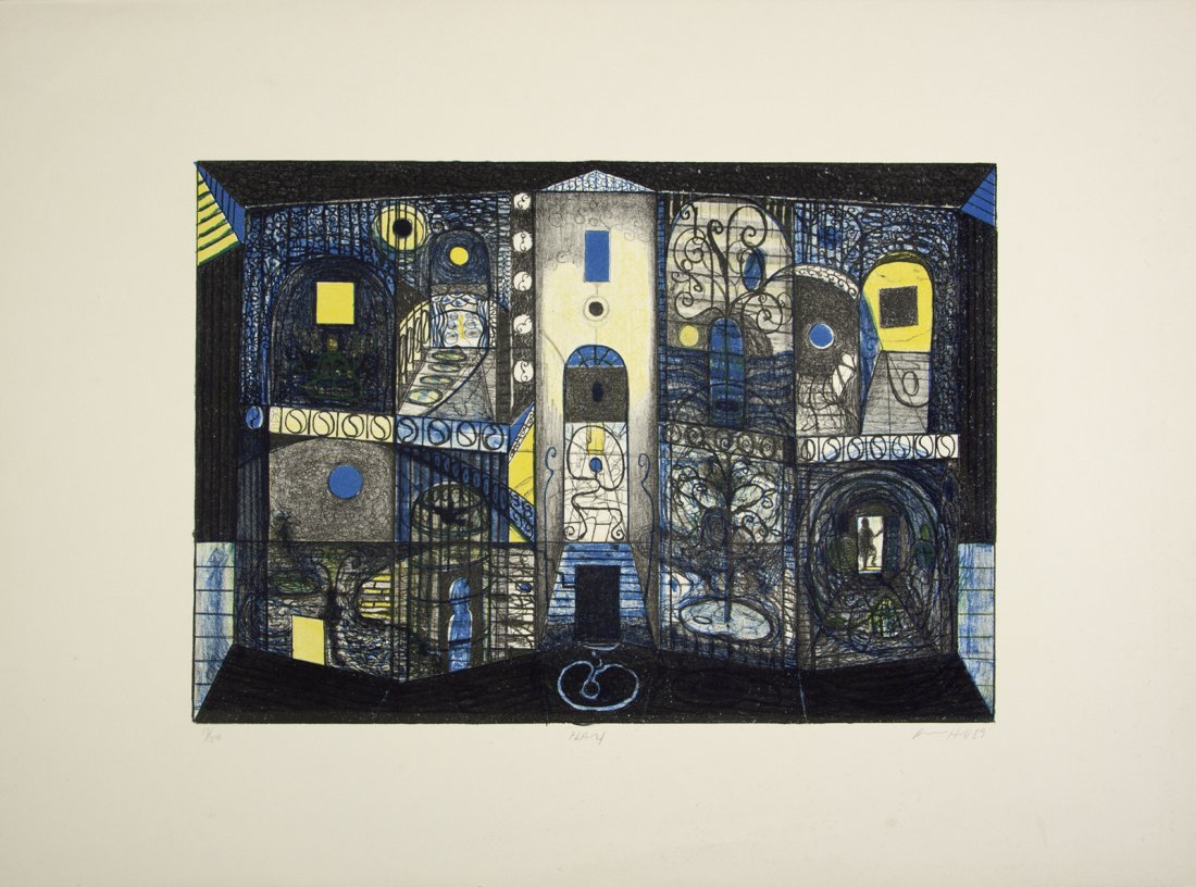 Richard Hull, (American, b. 1955), Play, 1989: Richard Hull (American, b. 1955) Play, 1989 color lithograph edition 17/50, signed Richard Hull (lower right) 14 1/4 x 19 3/4 inches.