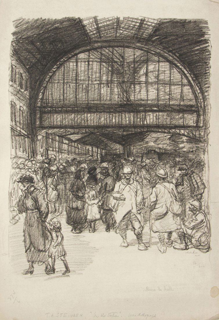 Theophile Alexandre Steinlen, (French/Swiss, 1859-1923): Theophile Alexandre Steinlen (French/Swiss, 1859-1923) In the Station, 1916 (together with five other works) lithograph 18 x 13 1/2 inches.