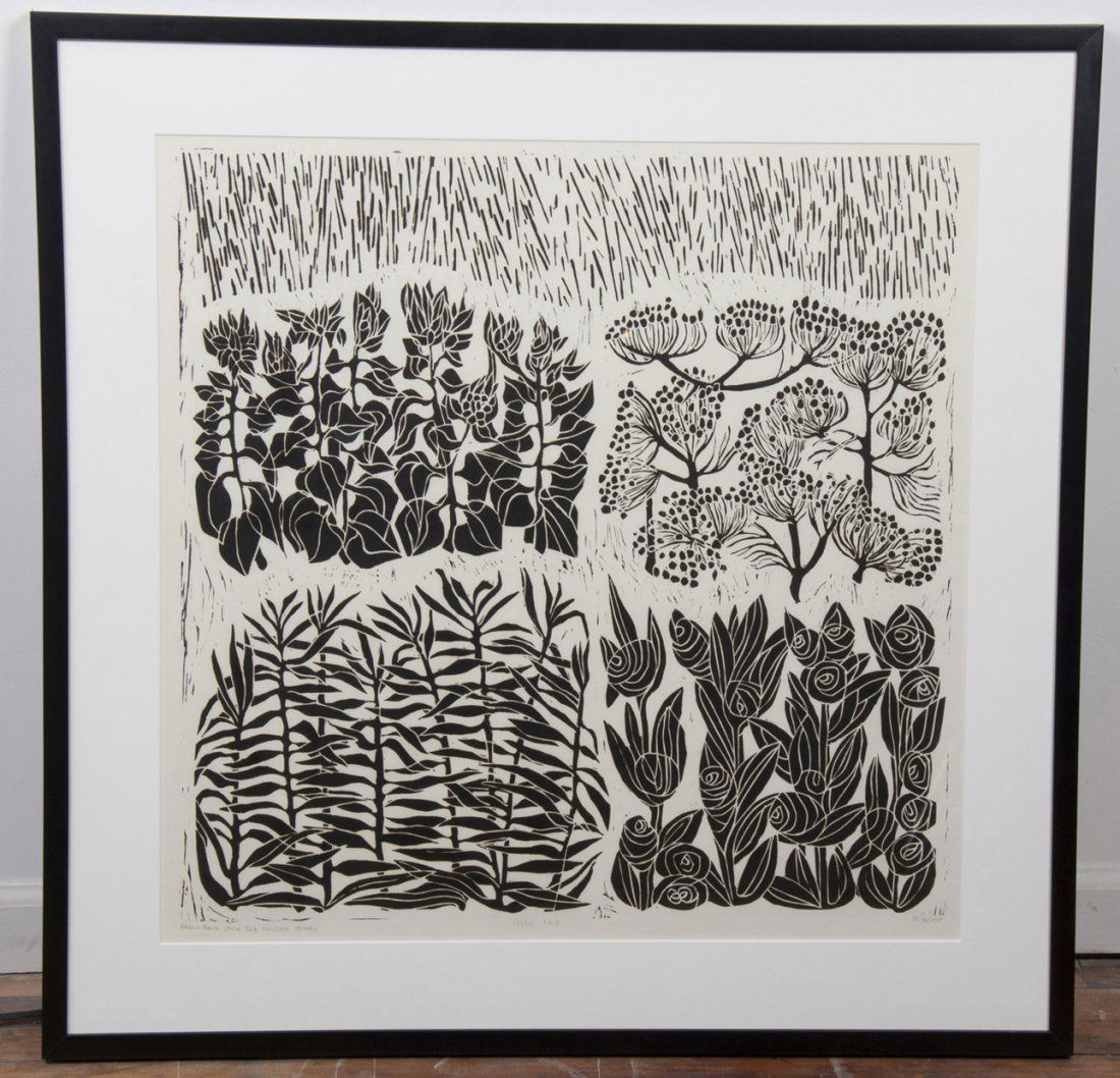 Margo Hoff, (American, b. 1912), Small Rain Upon the Te: Margo Hoff (American, b. 1912) Small Rain Upon the Tender Herbs woodcut edition 18/20, signed M. Hoff and titled (lower right) 24 x 24 inches.