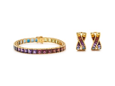 RAINBOW MULTIGEM BRACELET AND EARRINGS