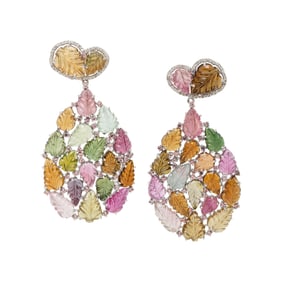 MULTICOLORED TOURMALINE, SAPPHIRE, AND DIAMOND EARRINGS