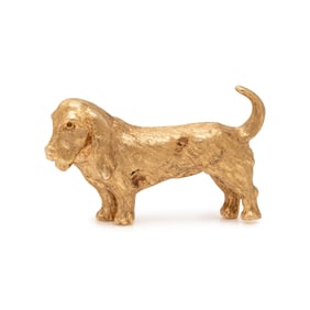 YELLOW GOLD BASSET HOUND BROOCH