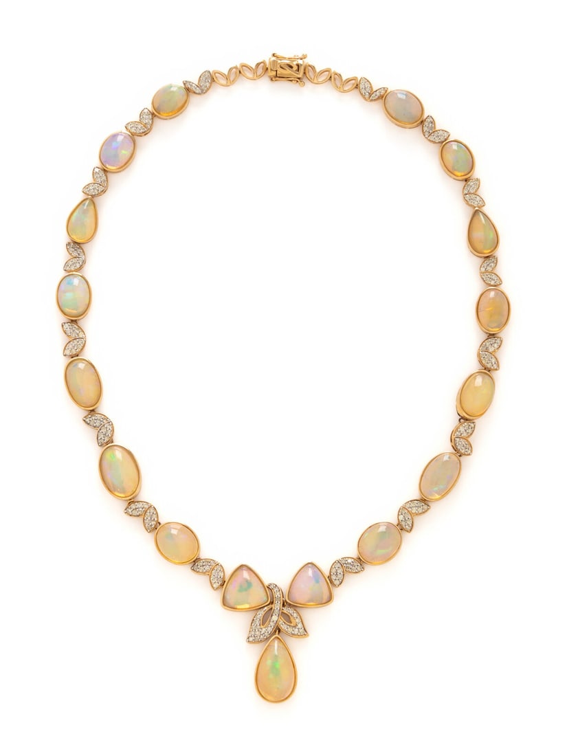 YELLOW GOLD, OPAL, AND DIAMOND NECKLACE (1 of 3)