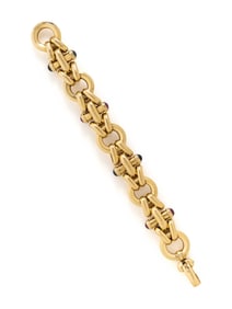 YELLOW GOLD, RUBY, AND SAPPHIRE BRACELET