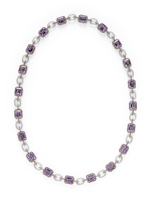 AMETHYST, ORANGE SAPPHIRE, AND ROCK CRYSTAL NECKLACE