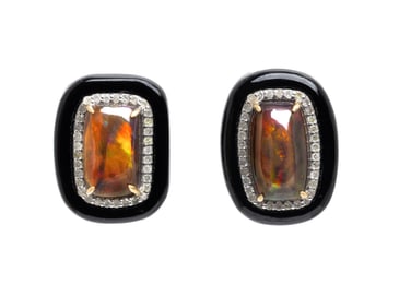 OPAL, BLACK ONYX, AND DIAMOND EARRINGS