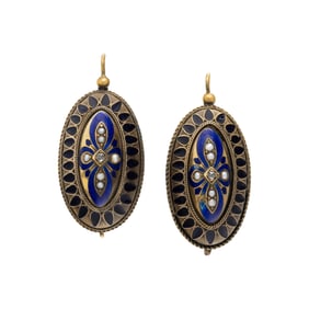 ANTIQUE, ENAMEL, DIAMOND, AND SEED PEARL EARRINGS