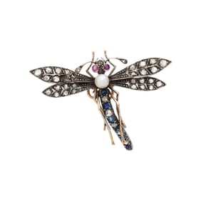 ANTIQUE, MULTIGEM DRAGONFLY BROOCH
