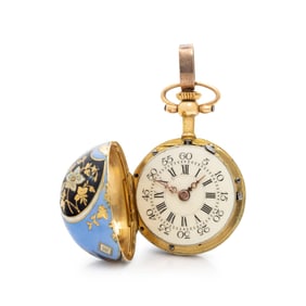 ANTIQUE, ENAMEL AND YELLOW GOLD PENDANT BALL WATCH