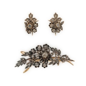 SILVER-TOPPED GOLD AND DIAMOND JEWELRY SET