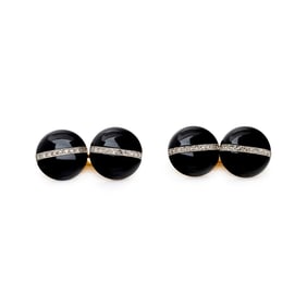 LACLOCHE FRÈRES, BLACK ONYX AND DIAMOND CUFFLINKS