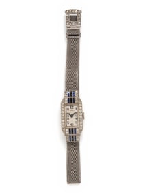 GÜBELIN, PLATINUM, DIAMOND, SYNTHETIC SAPPHIRE AND BLACK ONYX WATCH