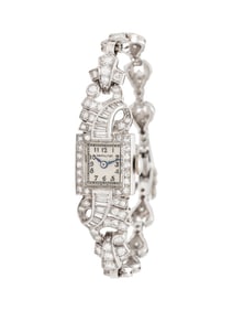 HAMILTON, PLATINUM AND DIAMOND WATCH