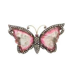 CARVED TOURMALINE BUTTERFLY BROOCH