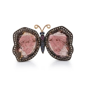 CARVED GEM BUTTERFLY BROOCH