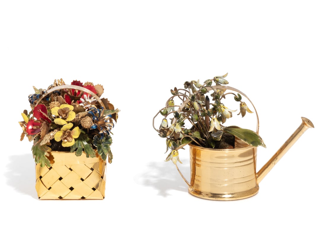 CARTIER, PAIR OF ENAMEL AND SILVER GILT FLOWER BASKETS (1 of 4)